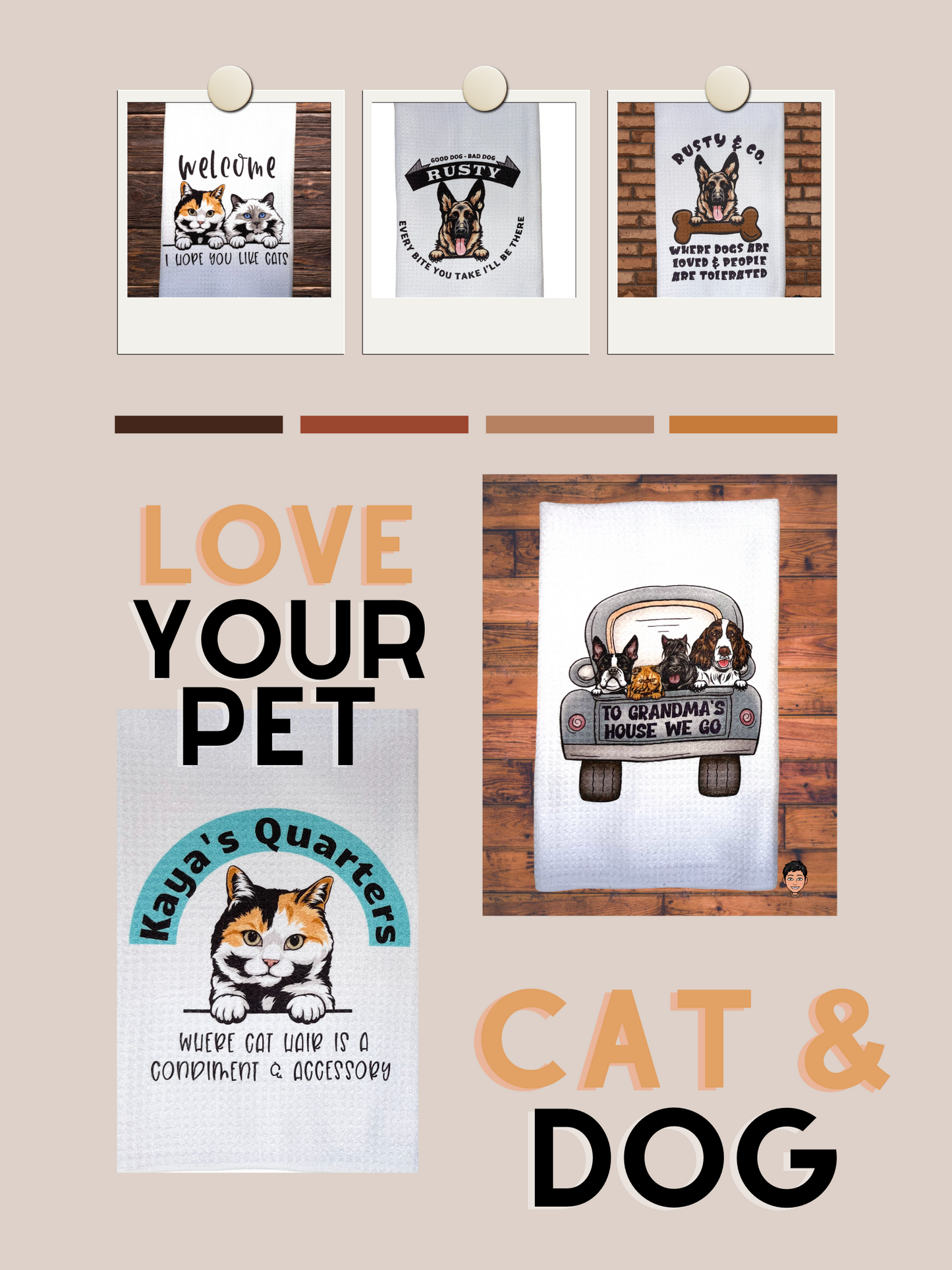 Personalize with your cat or dog's doppelgänger and name or message on this amazing towel.  Love your cat or dog