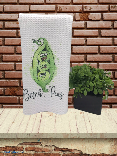 Bitch, PEAS Flour Sack Kitchen Towels 28x33 Bar Natural Cotton tea