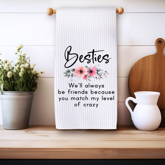 Funny Microfiber Kitchen Towels – Waffle Texture, Fast-Drying - Besties Friends Forever