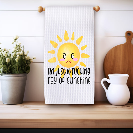 Funny Microfiber Kitchen Towels – Waffle Texture, Fast-Drying - Ray of Fucking Sunshine