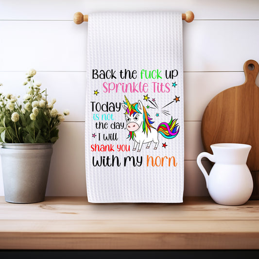 Funny Microfiber Kitchen Towels – Waffle Texture, Fast-Drying - Unicorn Shank You With My Horn