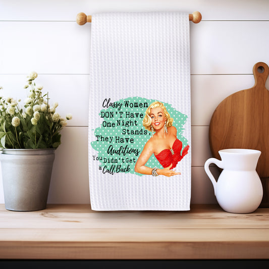 Funny Microfiber Kitchen Towels – Waffle Texture, Fast-Drying - Retro Version - Classy Women Don't Have One Night Stands