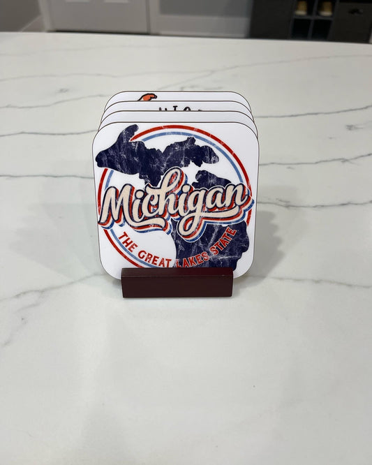 Michigan Collection Drink Coasters, Mix and Match 4 Coasters and Get a FREE Coaster Stand
