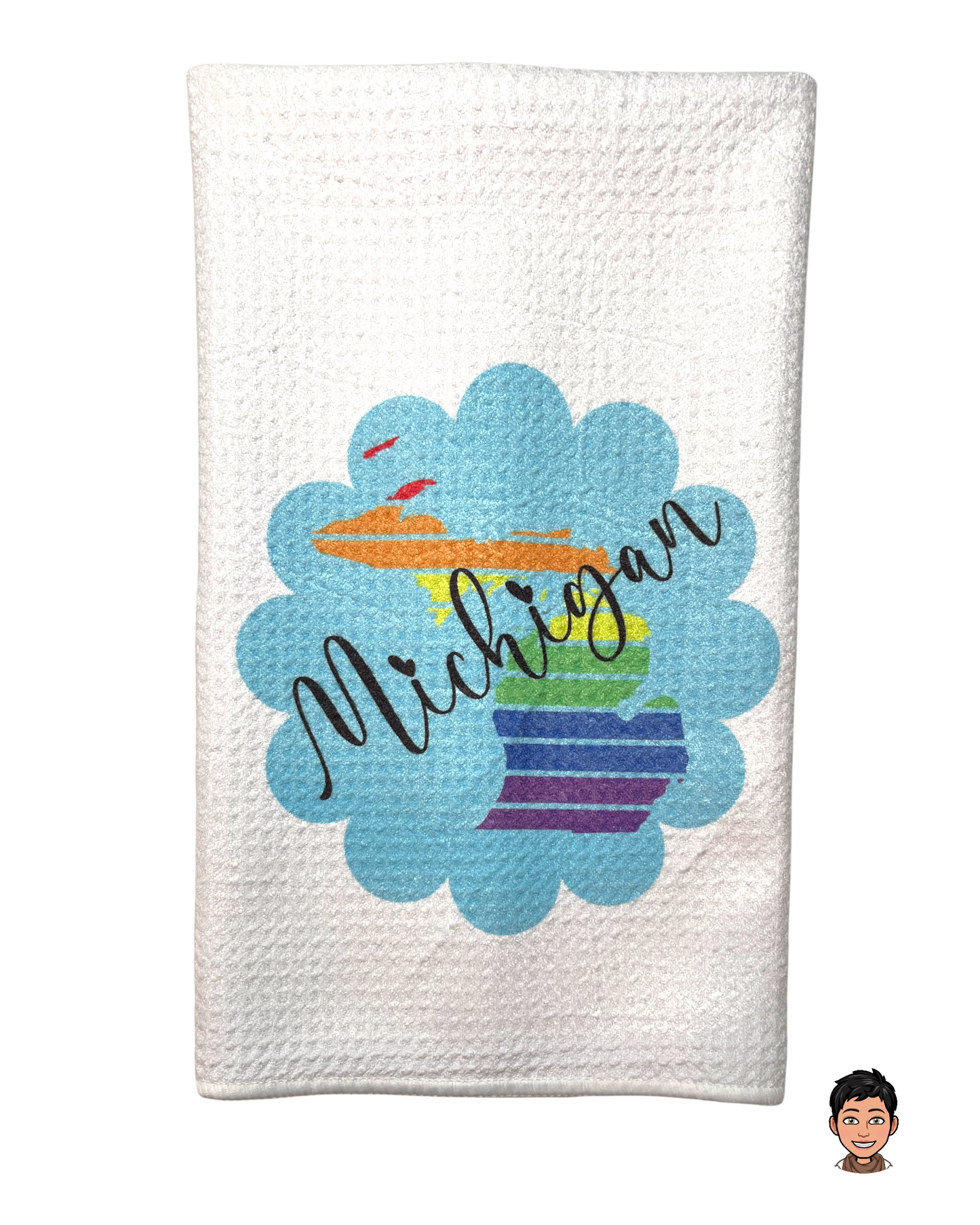 Show your Michigan pride with a rainbow Michigan kitchen towel, colorful towel to celebrate the Mitten state