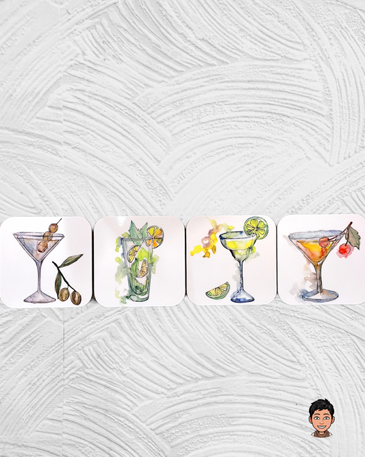 Cocktail Collection Drink Coasters, Mix and Match 4 Coasters and Get a FREE Coaster Stand