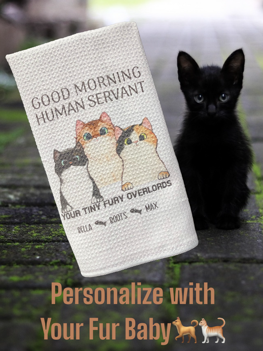 Personalize a  cat towel for your favorite Human Servant from the tiny, fury Overlords