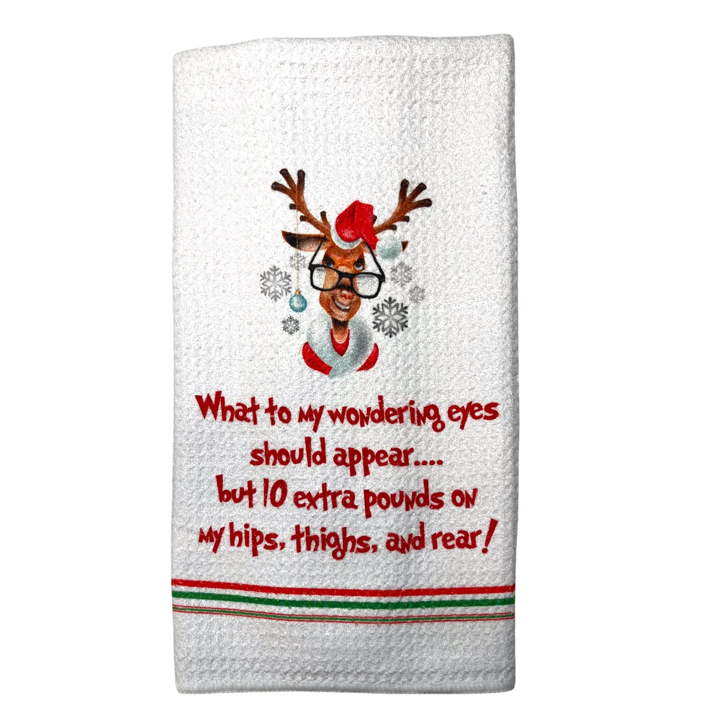 This reindeer has a sense of humor!  Extra pounds at Christmas, who does that ever happen to....says no one ever!