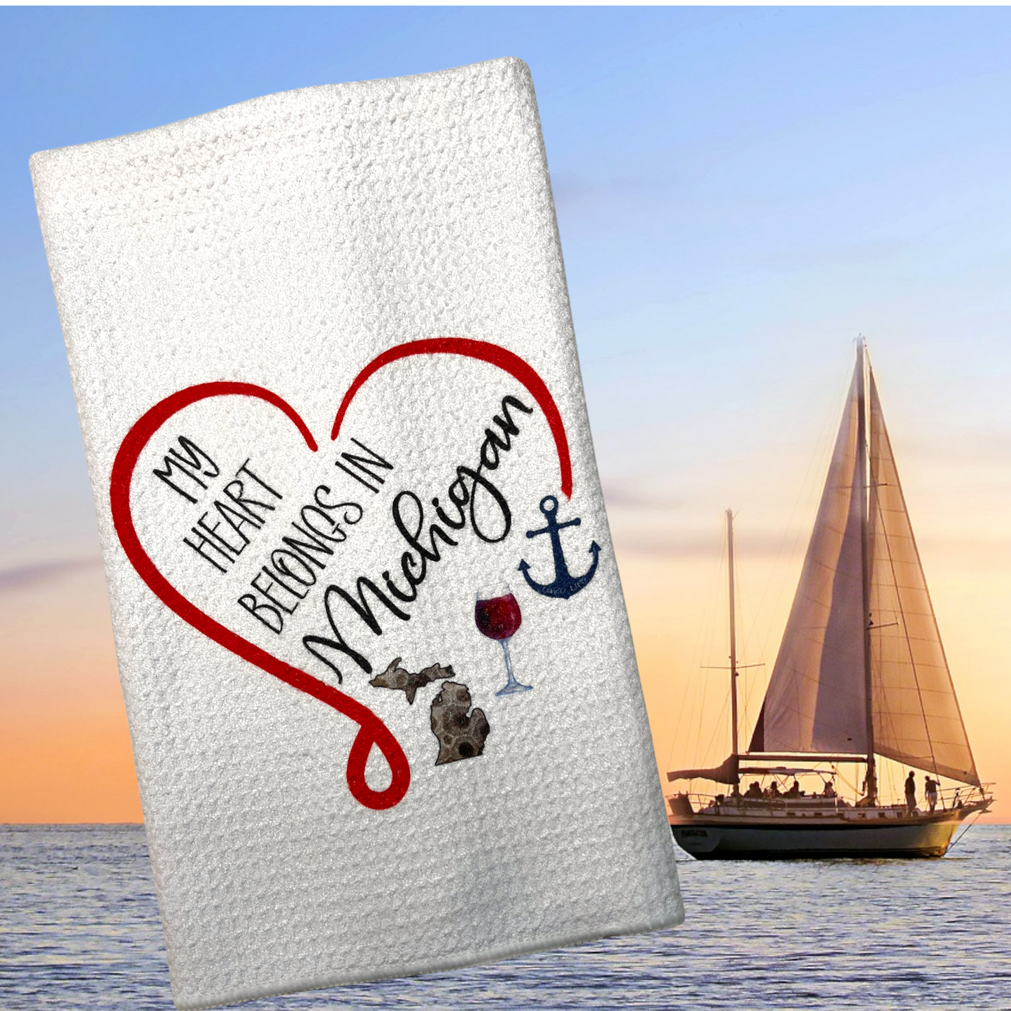 My Heart Belongs to Michigan Kitchen Towel